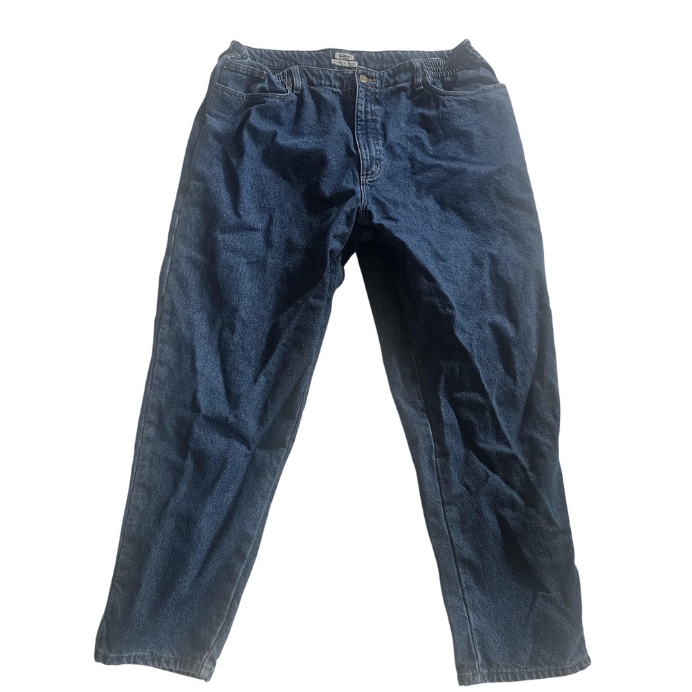 L.L. Bean Jeans Womens 20W Blue Medium Wash Flannel Lined Relaxed Tapered‎ Pants